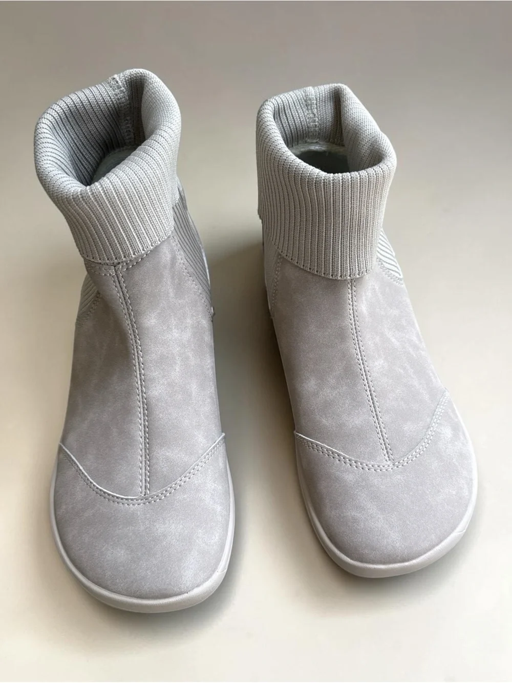 WHITIN Minimalist Beige Slip-On Ankle Boots with Wide Toe Box and Ribbed Cuff